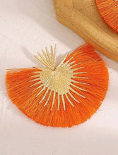 Load image into Gallery viewer, Orange Fan Tassel Earrings
